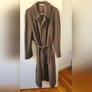Olive 100% Wool Tie Waist Vintage Long Coat